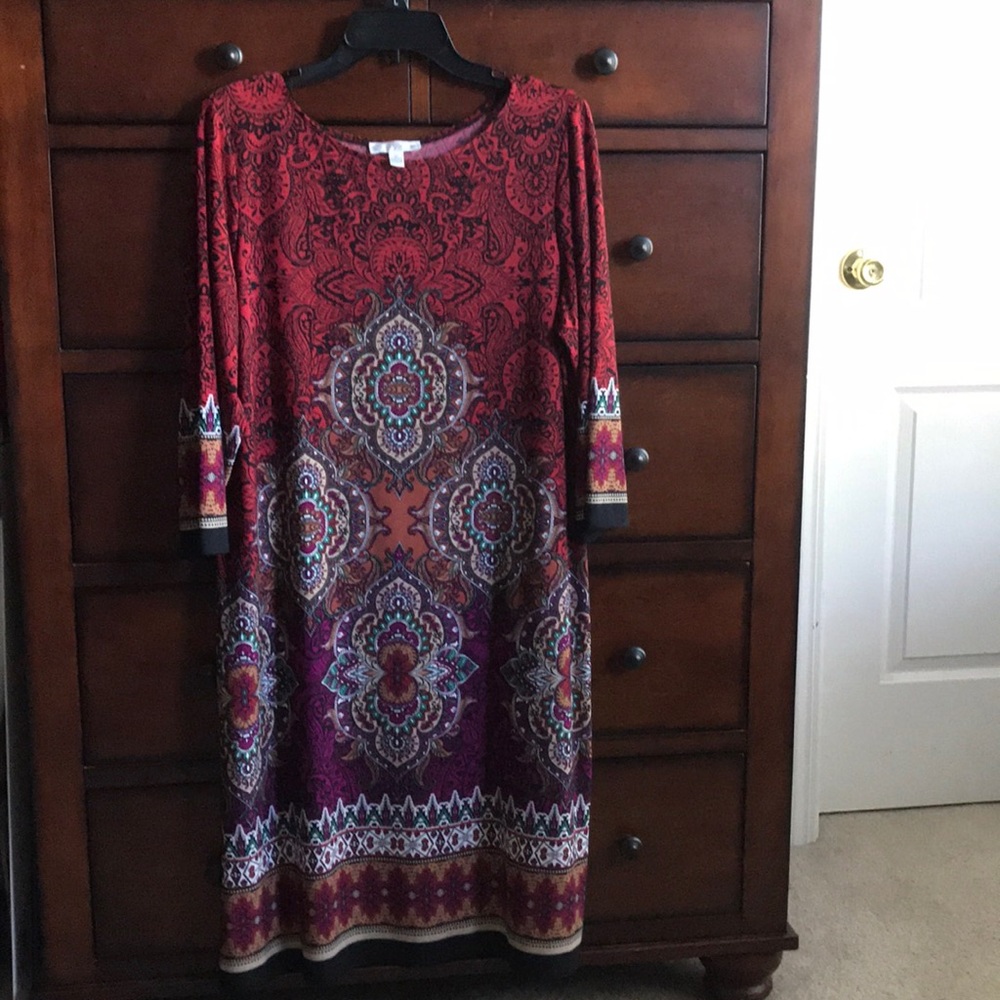 London Times Red Multicolored Dress